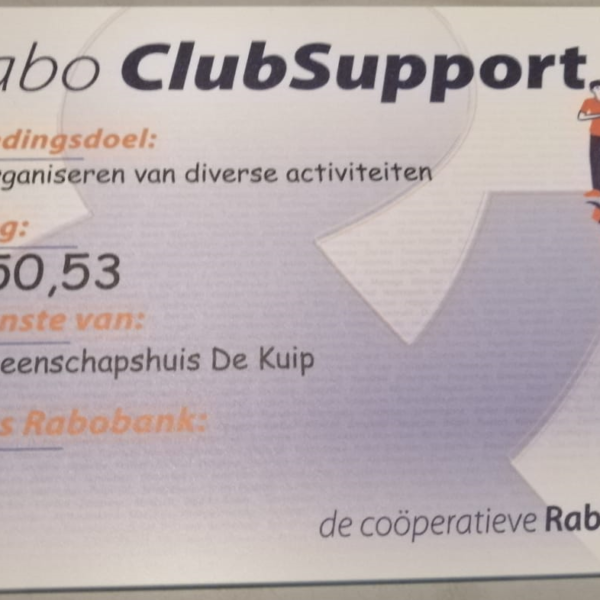 Cheque Rabo ClubSupport 2021